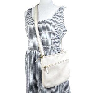Fossil Tinsley Pebbled Leather Off White Crossbody Messenger Bag